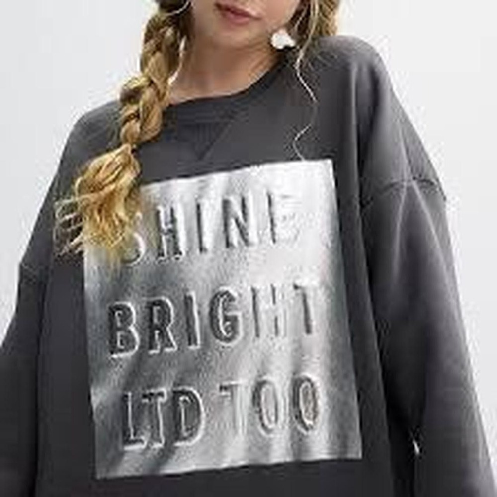Limited Too Shine Bright Grey Sweatshirt Metallic Silver Foil Logo Size 12/14